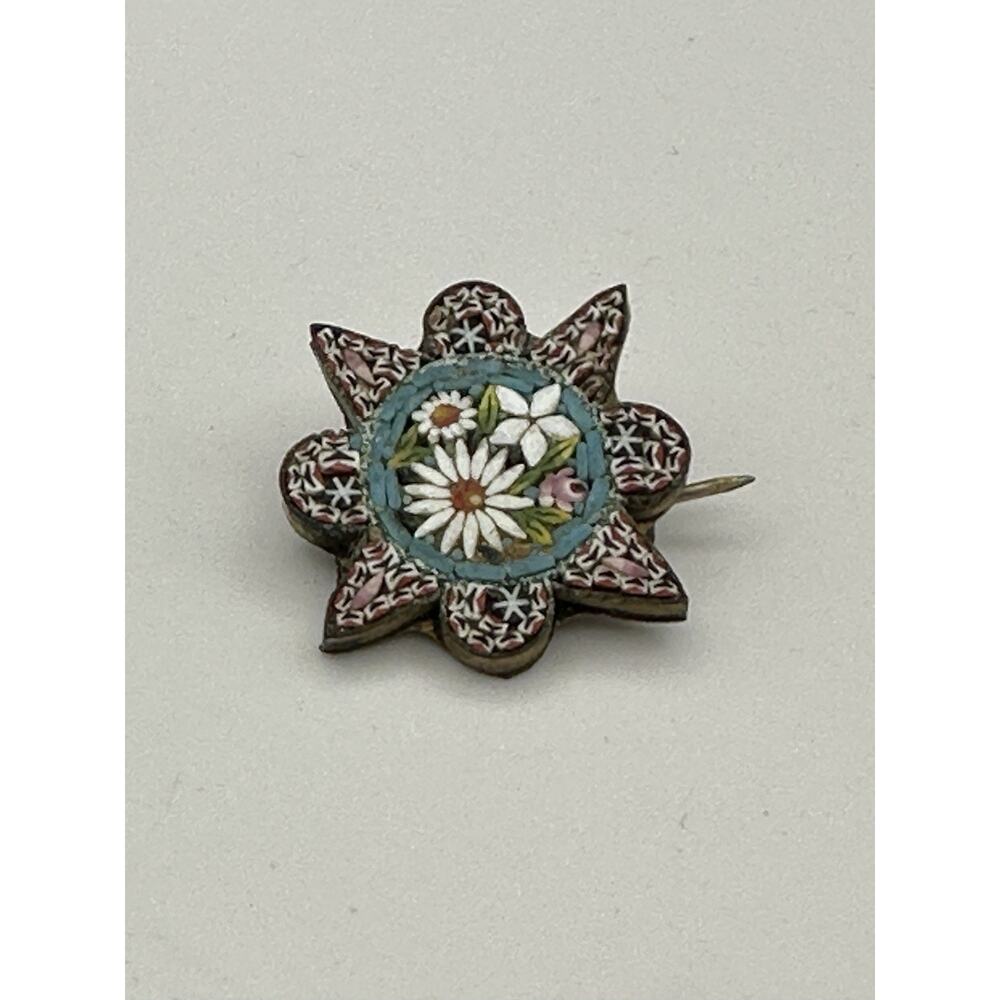 Antique Italian Micromosaic Floral Pin 1 Inch from 1890s Grand Tour - Picture 2 of 5